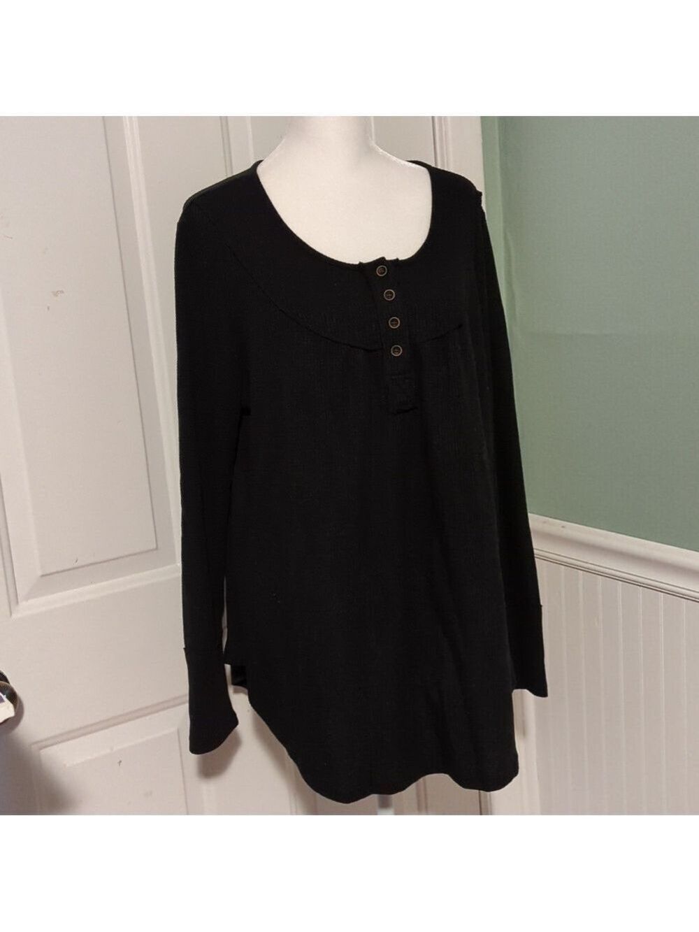 CoeurDe Vague Black Waffle Weave Thermal Top XL